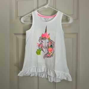 Tommy Bahama Unicorn White Sleeveless Tee Ruffle trim Girls Small 7/8
